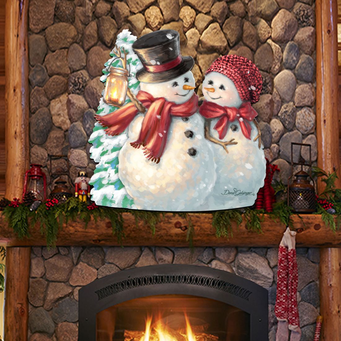 Decoración navideña para puerta "Mucho amor por la nieve" de D. Gelsinger - Decoración navideña de Papá Noel y muñeco de nieve - 8461011H-1708