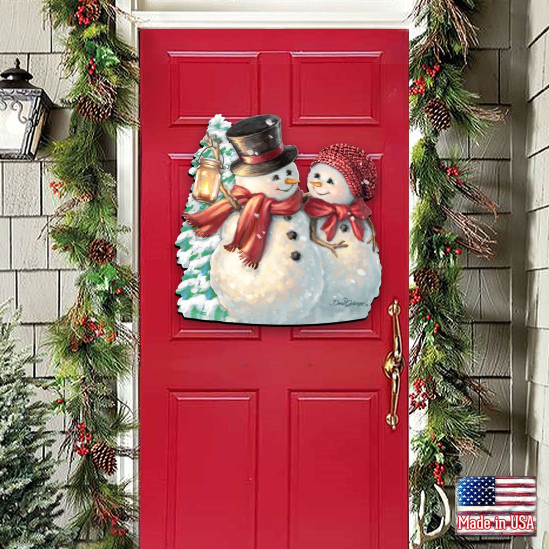 Decoración navideña para puerta "Mucho amor por la nieve" de D. Gelsinger - Decoración navideña de Papá Noel y muñeco de nieve - 8461011H-1708