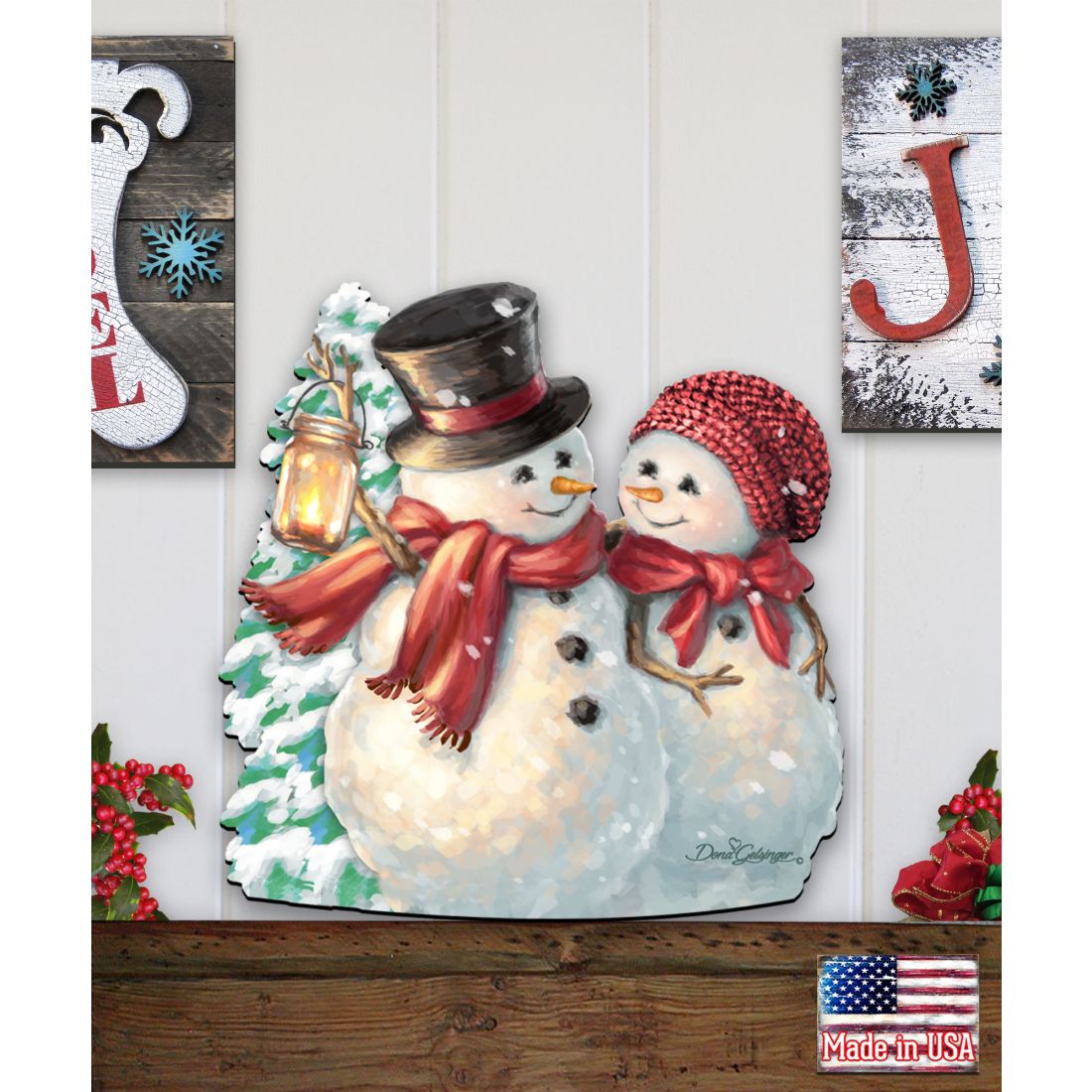 Decoración navideña para puerta "Mucho amor por la nieve" de D. Gelsinger - Decoración navideña de Papá Noel y muñeco de nieve - 8461011H-1708