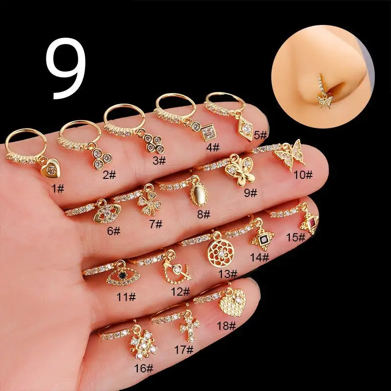 Henson Heart Butterfly Zircon Pendant Nose Ring - Lootquake