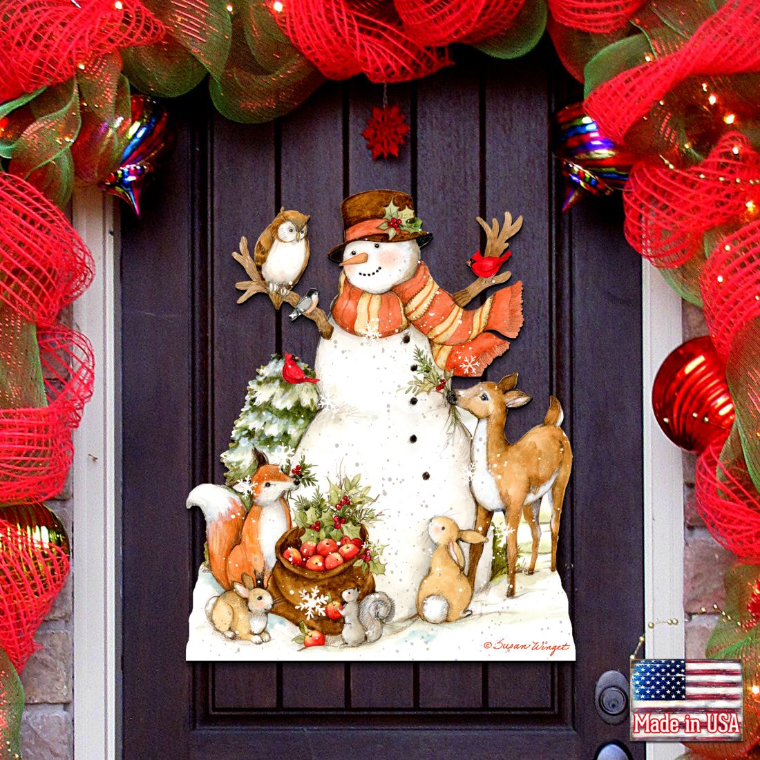 Ivory Snowman Christmas Door Decor by Susan Winget - Christmas Santa and Snowman Decor - 8471107H-SW
