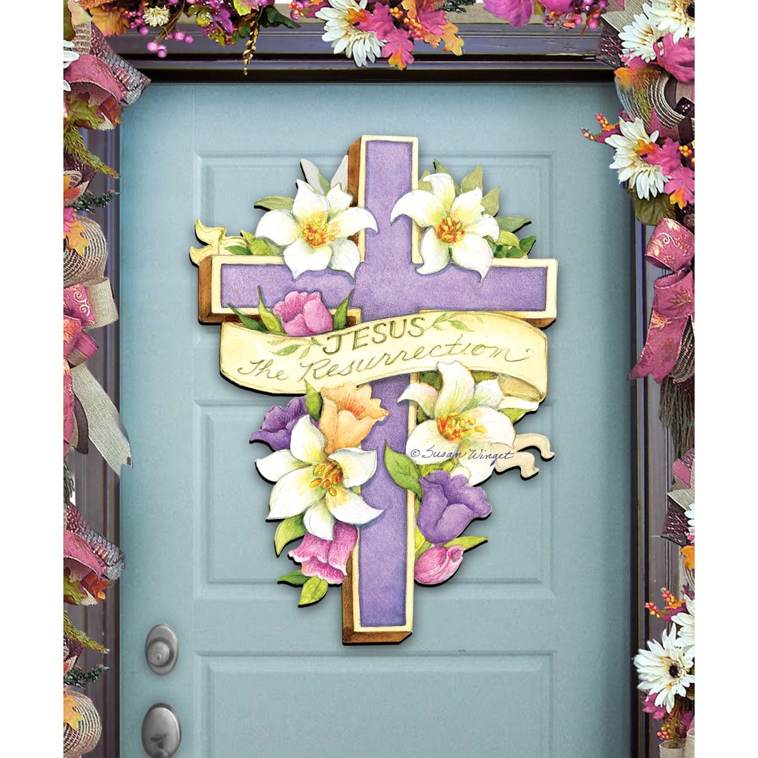 Easter Cross He is Risen Door Decor by Susan Winget - EasterSpring Decor - 8471303H-SW