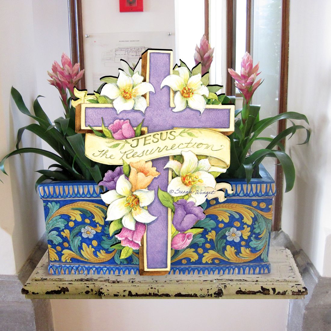 Easter Cross He is Risen Door Decor by Susan Winget - EasterSpring Decor - 8471303H-SW