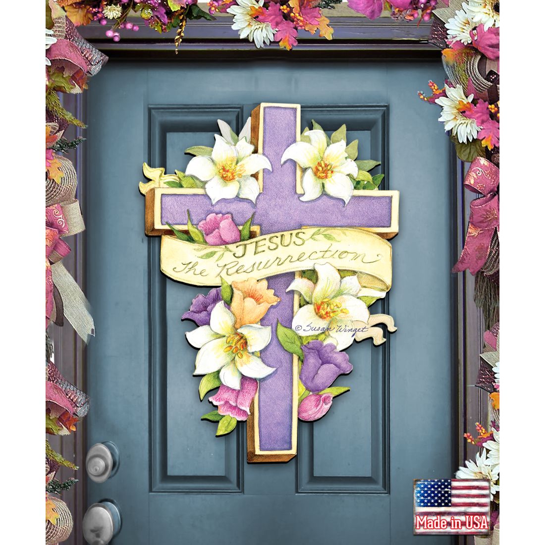 Easter Cross He is Risen Door Decor by Susan Winget - EasterSpring Decor - 8471303H-SW