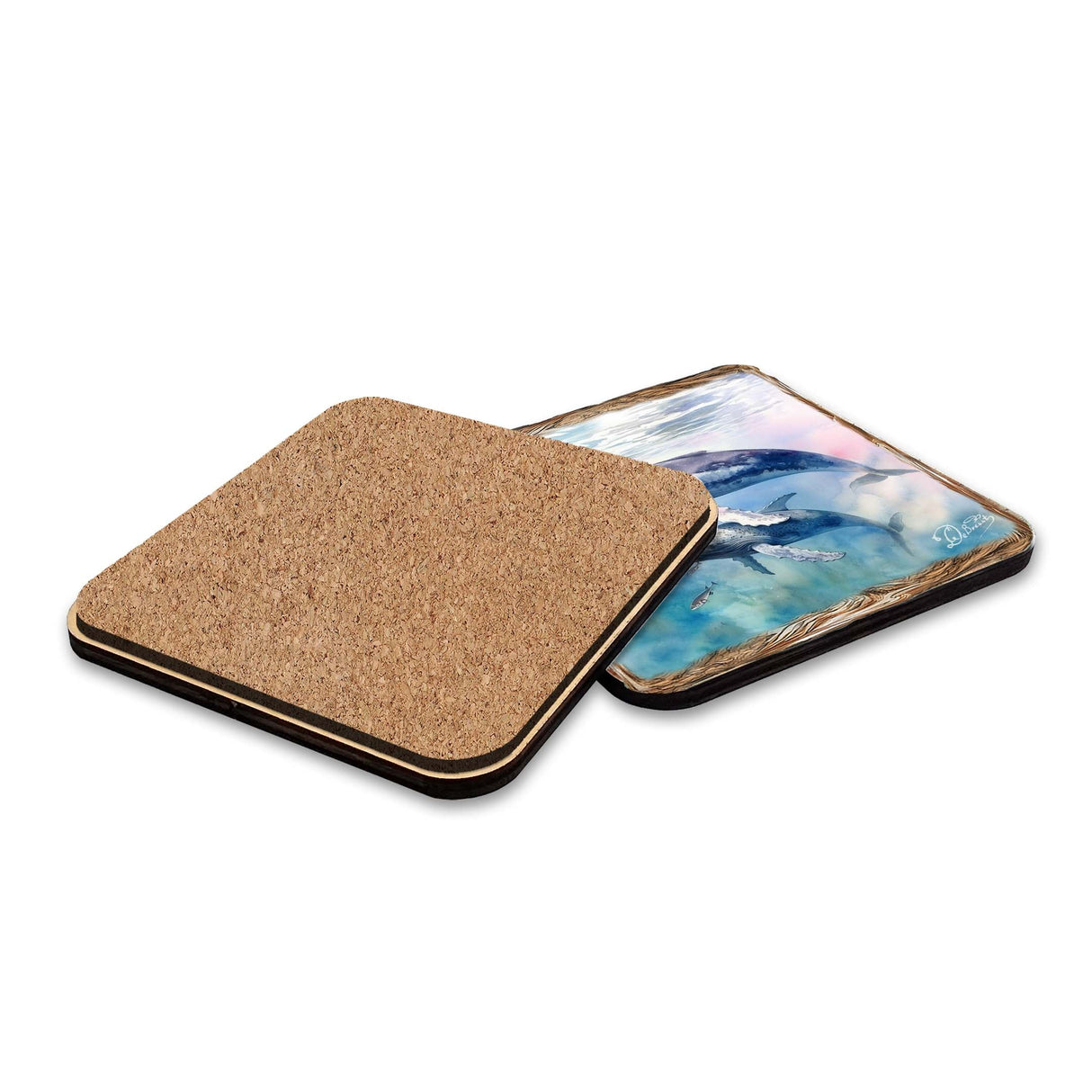 Humpback Whale Wooden Cork Placemat and Coasters Gift Set of 7 by Nature Wonders Coastal Nature Wildlife Decor - 85403C-S7