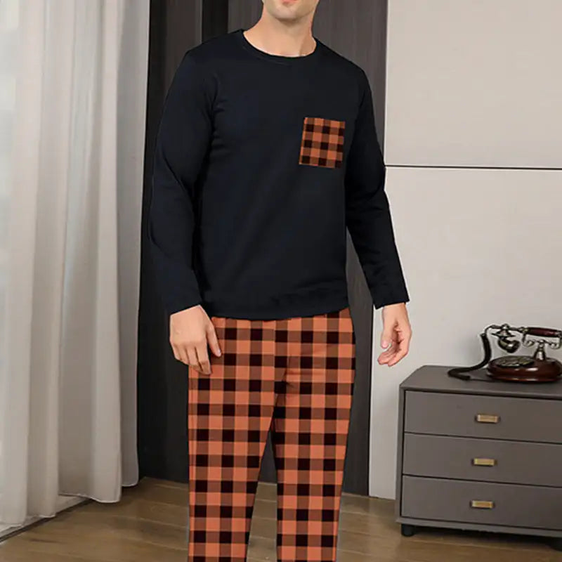 Ice Silk Long Sleeve Long Pants Men's Pajama Set - Lootquake