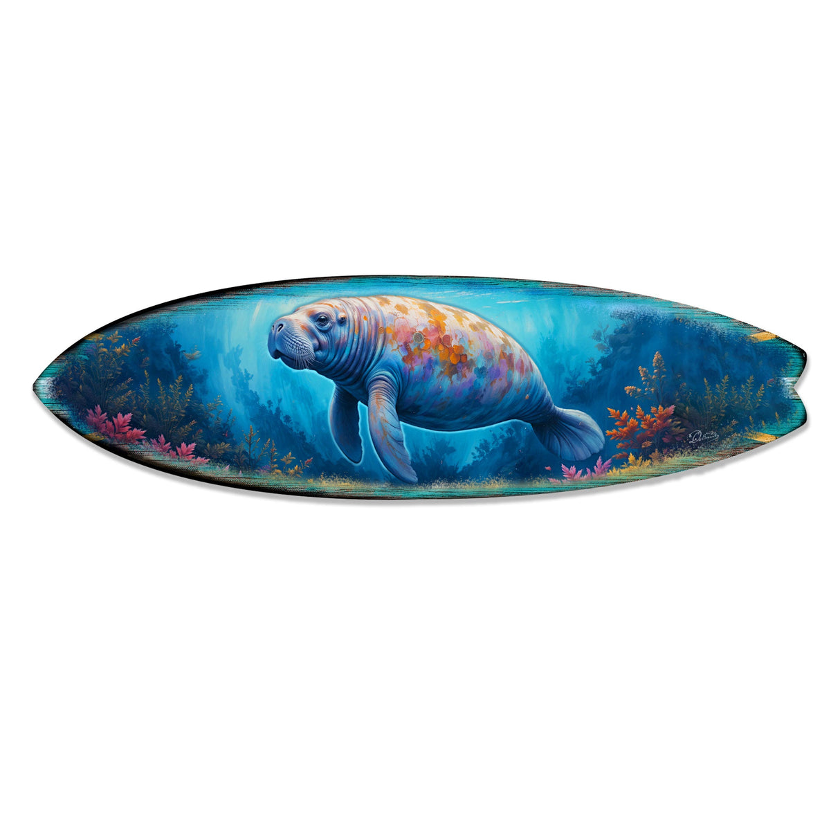 Manatee Surfboard Wall Art – Handcrafted Coastal Decor - Surfboard Wall Decor for Beach House - Art by G. Debrekht - 8490140HS