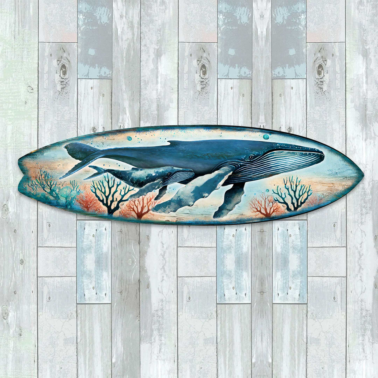 Whale Surfboard Wall Art – Handcrafted Coastal Ocean Decor by G.DeBrekht – Marine Life Beach House Accent for Indoor & Outdoor – 8490154HS