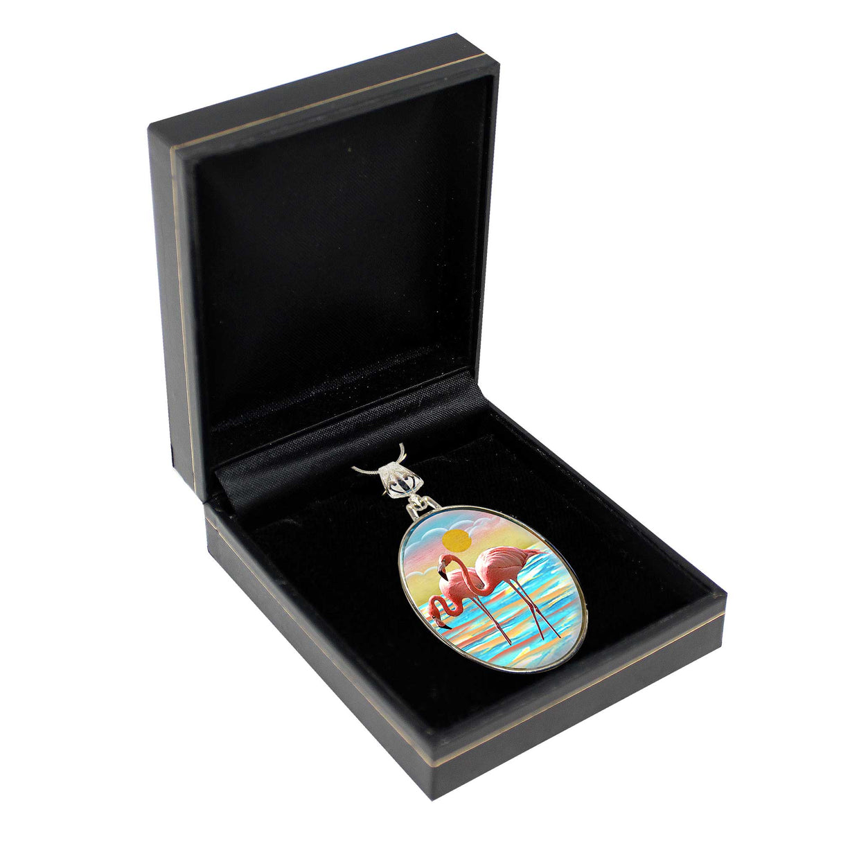 Flamingos Silver Plated Mother of Pearl Jewelry Pendant Necklace Coastal - 44046