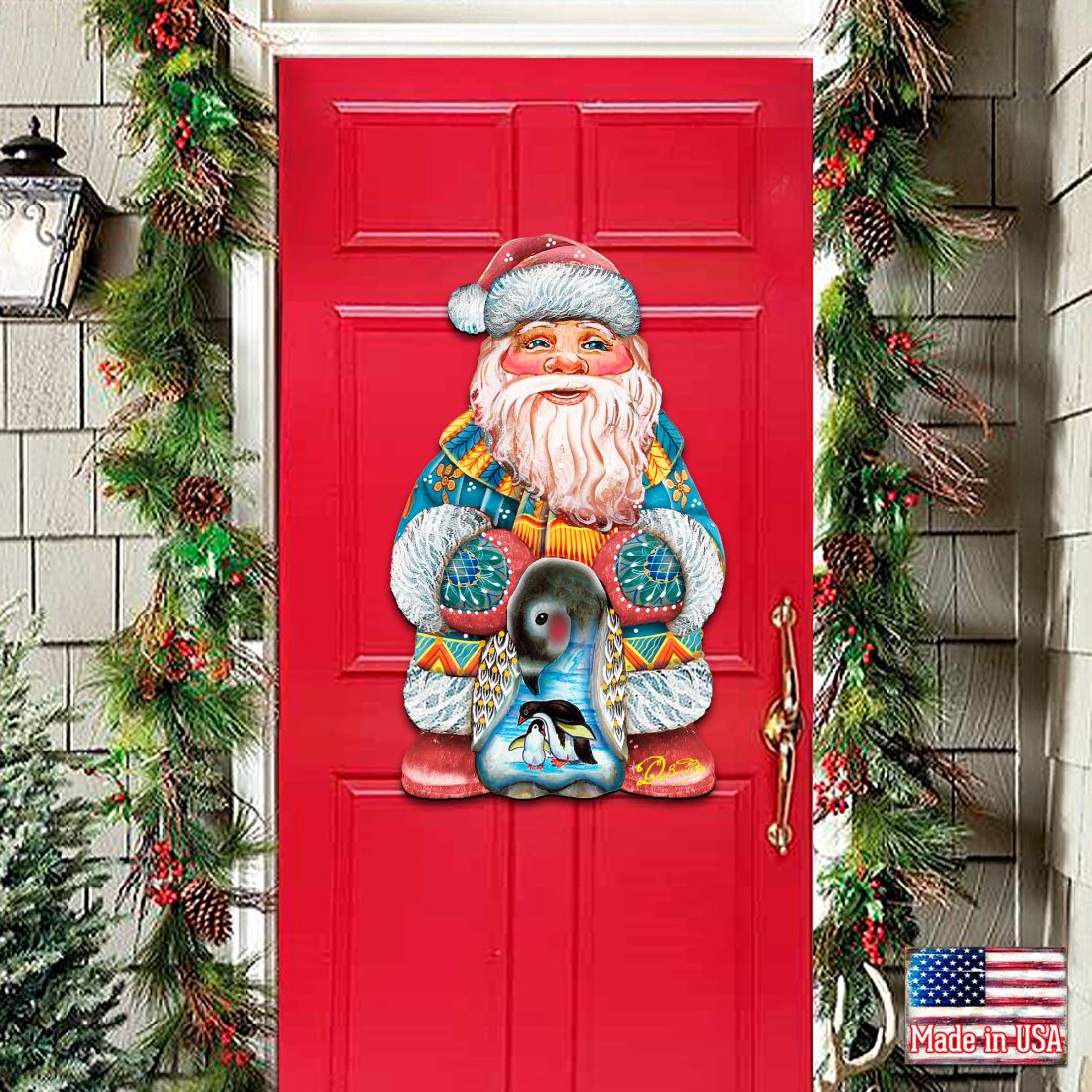 Penguin Santa Christmas Door Decor by G. DeBrekht - Christmas Santa Snowman Decor - 8118051H