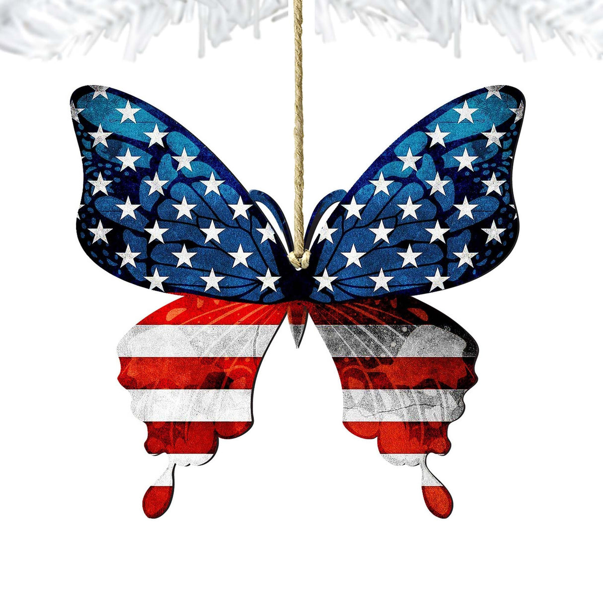 USA Patriotic Butterfly Wooden Ornaments - American Christmas Decor - 8187127