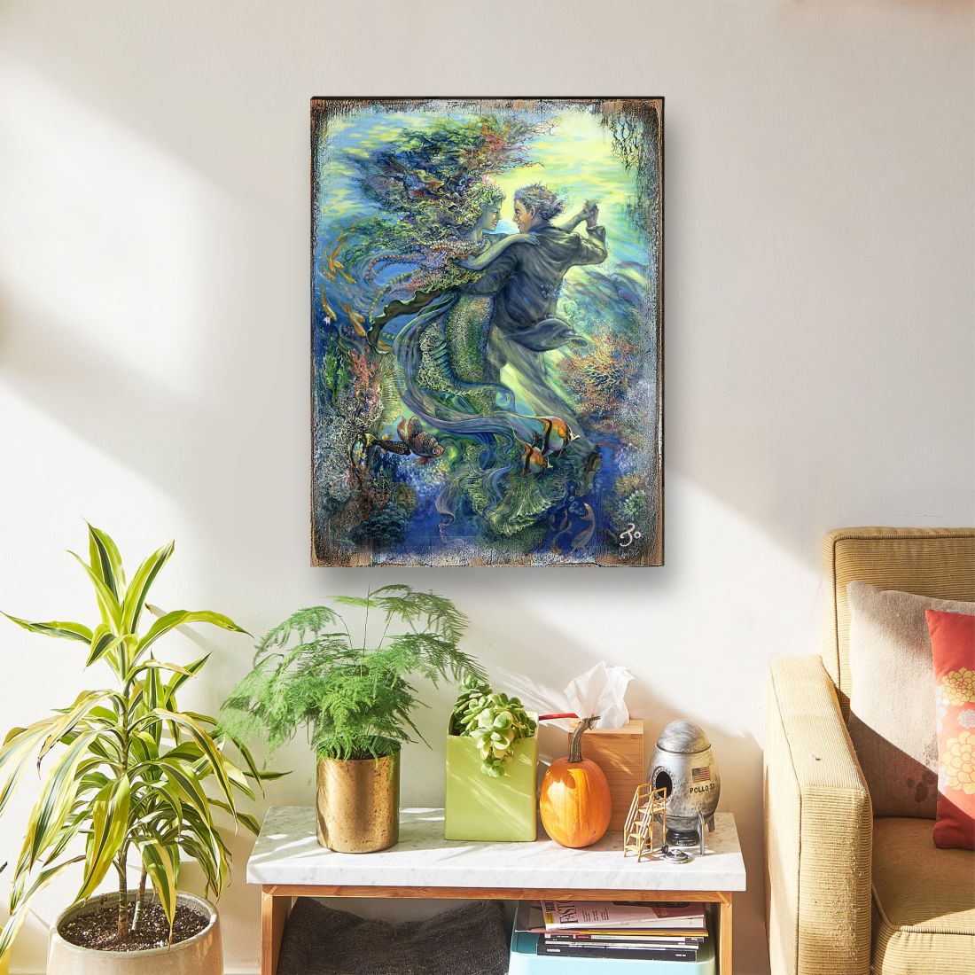Arte de pared de madera "Por el amor de una sirena" de Josephine Wall - Decoración de fantasía - 852133-JW