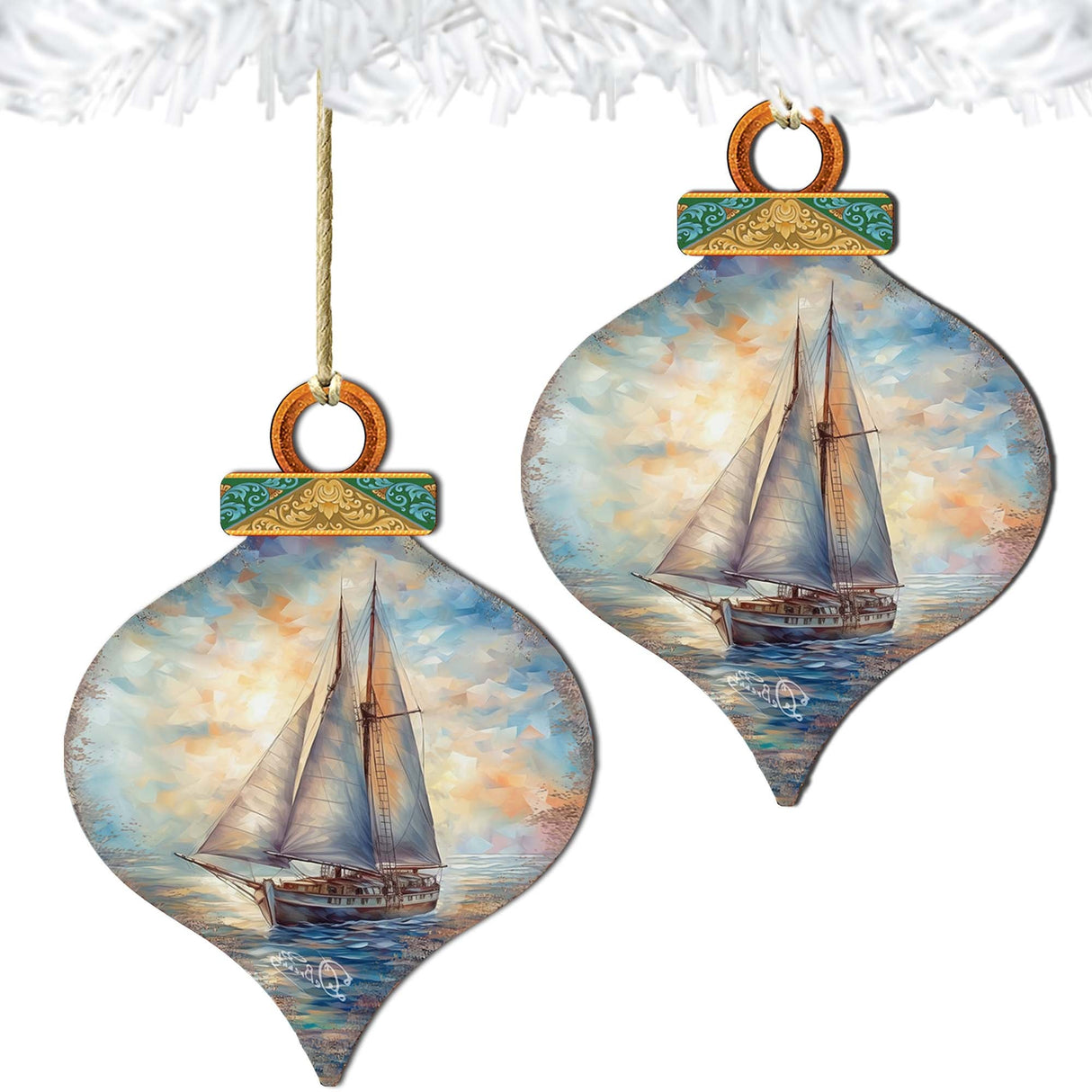 Adornos costeros navideños - Adornos de madera con sinfonía de velero de G.Debrekht Coastal Holiday Decor - 8688172