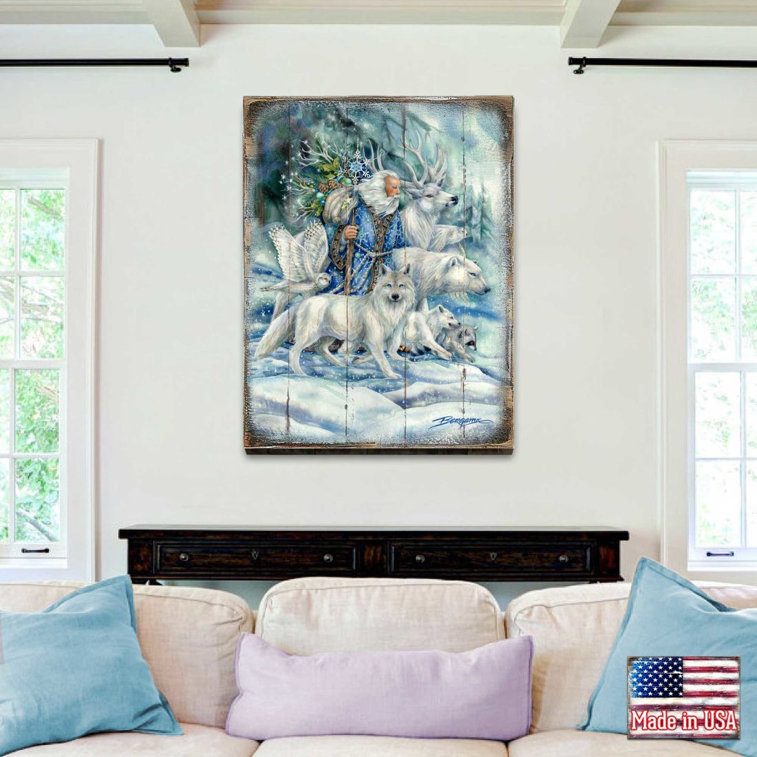 Cool Winds Father Winter Animals Wooden Wall Art by J. Bergsma - Nature Wildlife Décor - 8592862BP-JB