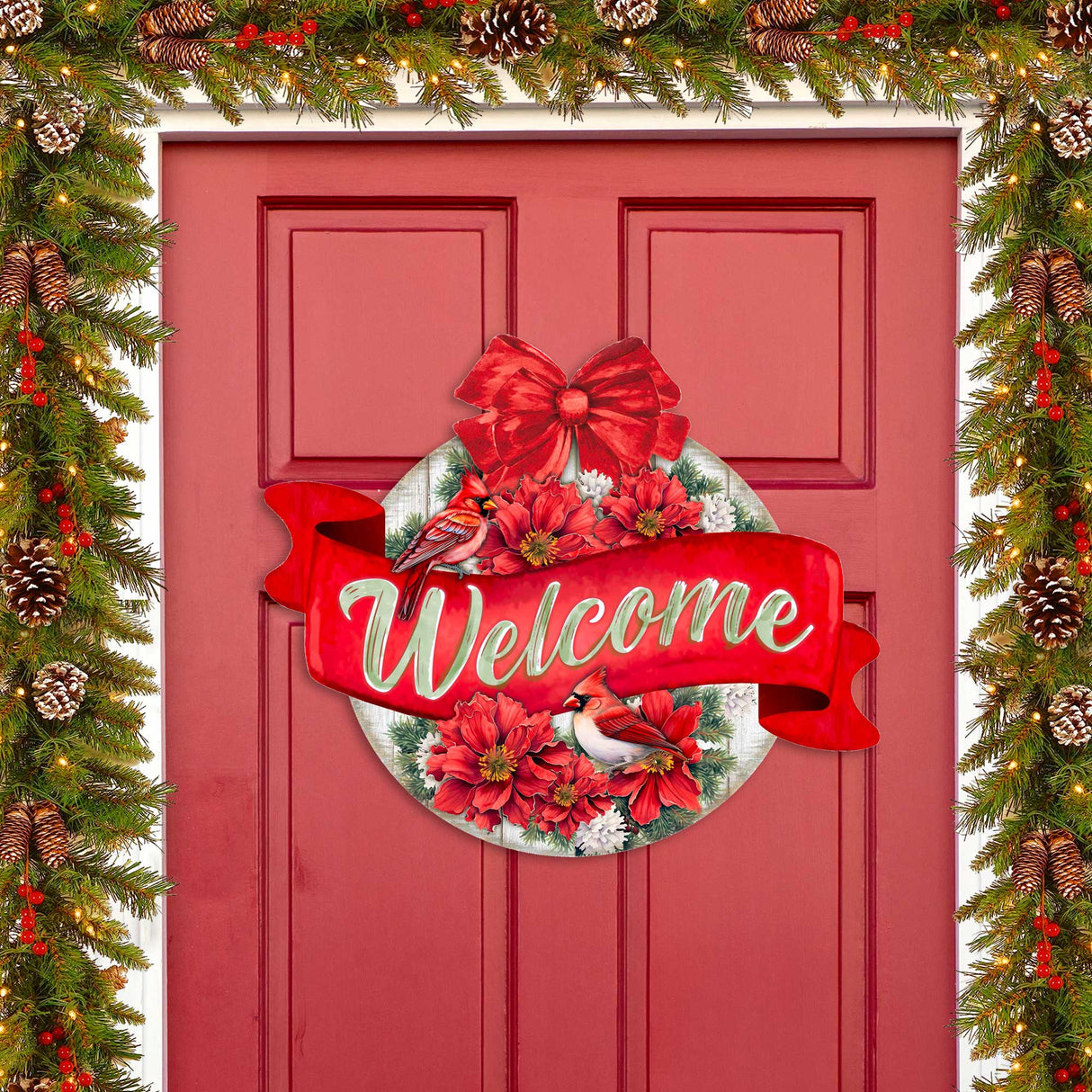 Christmas Wreath Welcome Sign Front door welcome sign Main entrance banner Welcome sign - Wooden front porch decor - 933117H