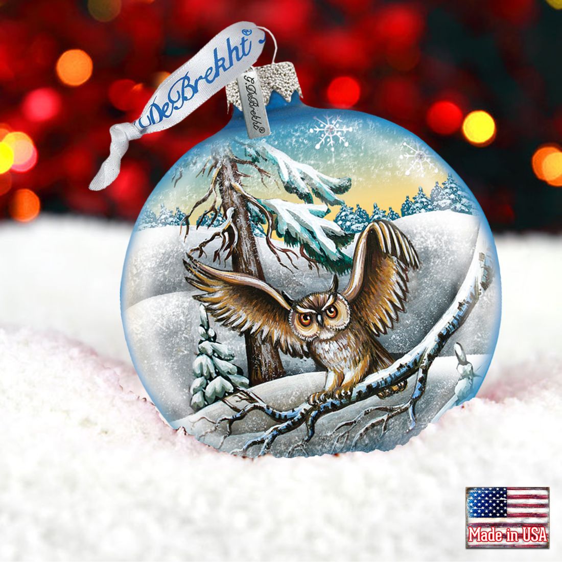 Owl Ball Glass Ornament by G. DeBrekht - Wildlife Holiday Decor - 73413