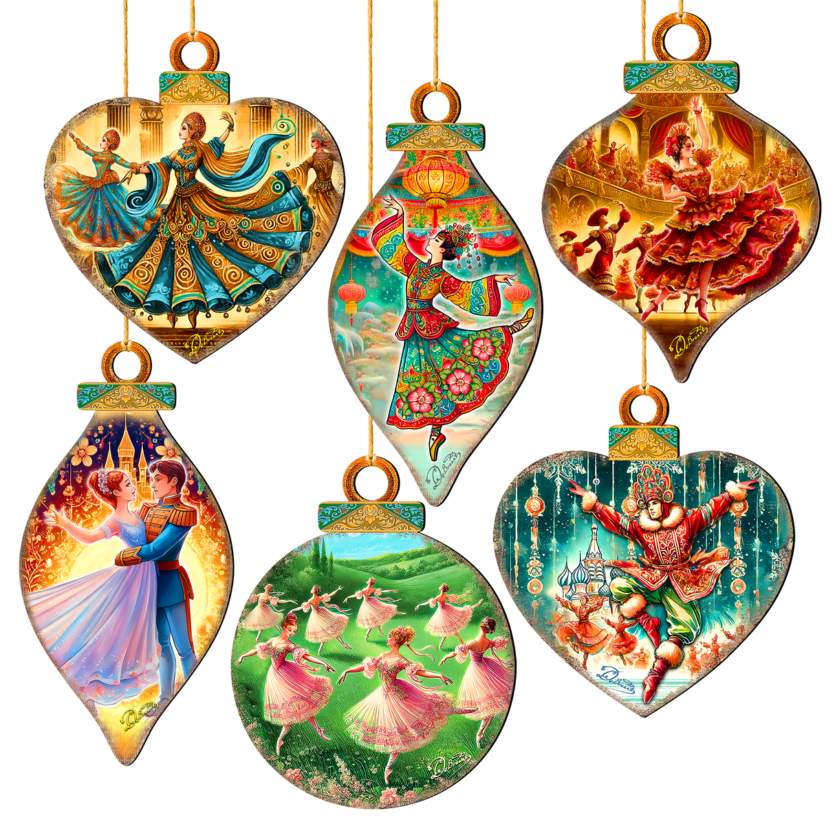 The Enchanted Nutcracker Suite Wooden Ornaments Set of 12 by G. DeBrekht - Christmas Décor - 8610103-S12