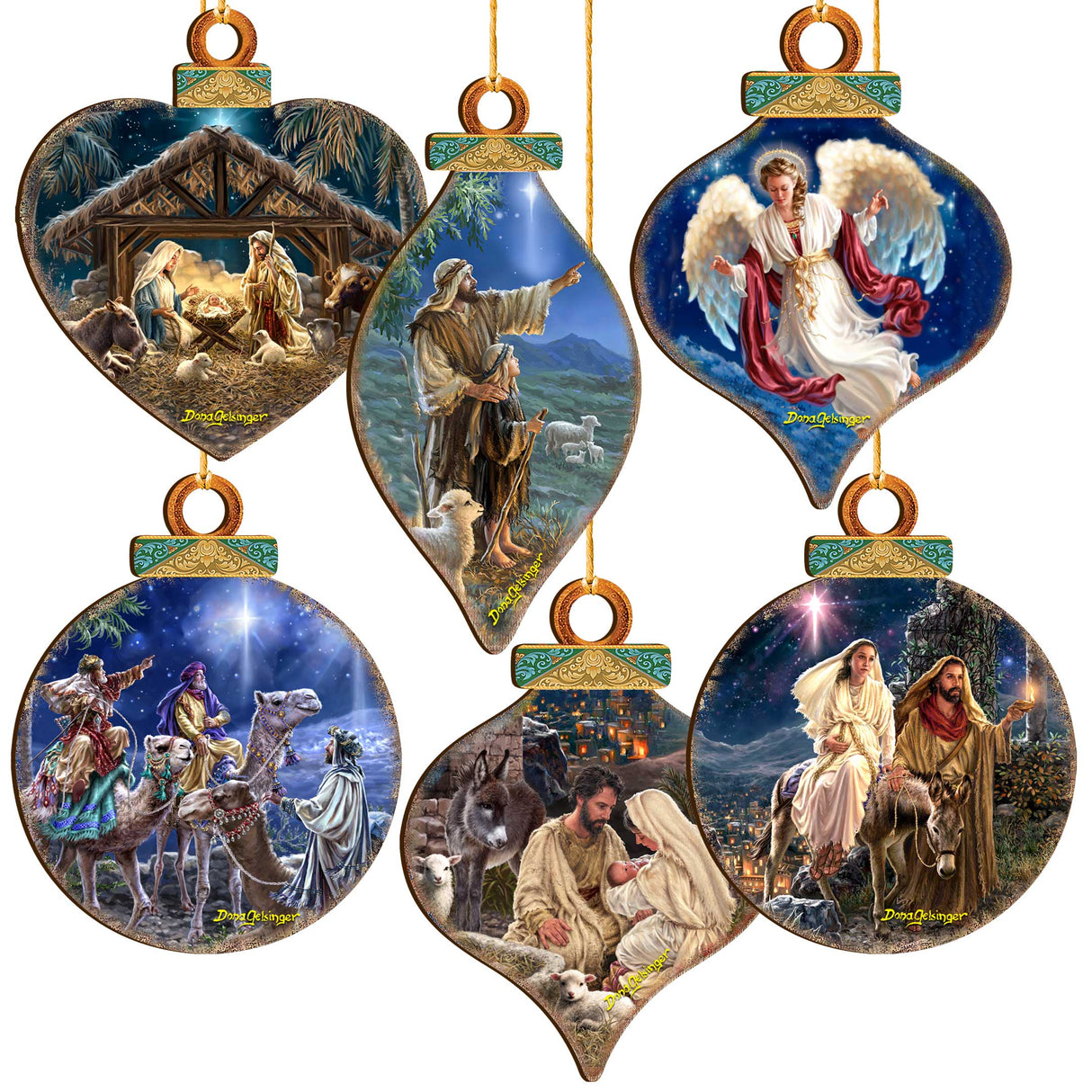 Handcrafted Christmas Ornaments Set of 6 - The Nativity Story Ornaments Set by D. Gelsinger – Nativity Holiday Decor - 8610107-S6