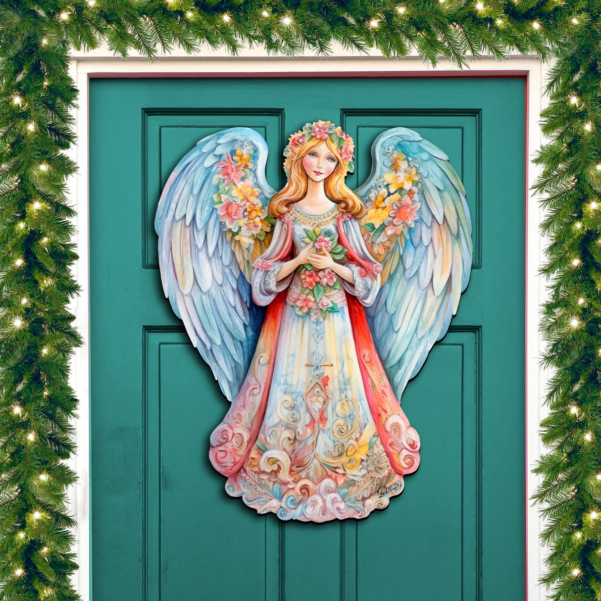 Blue Floral Angel Holiday Door Decor by G. Debrekht - Christmas Decor - 8611024H
