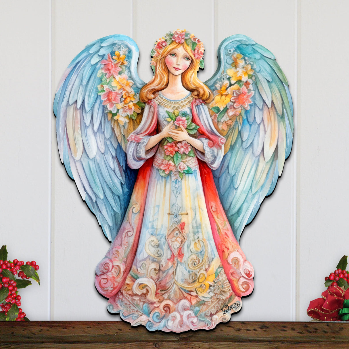 Blue Floral Angel Holiday Door Decor by G. Debrekht - Christmas Decor - 8611024H