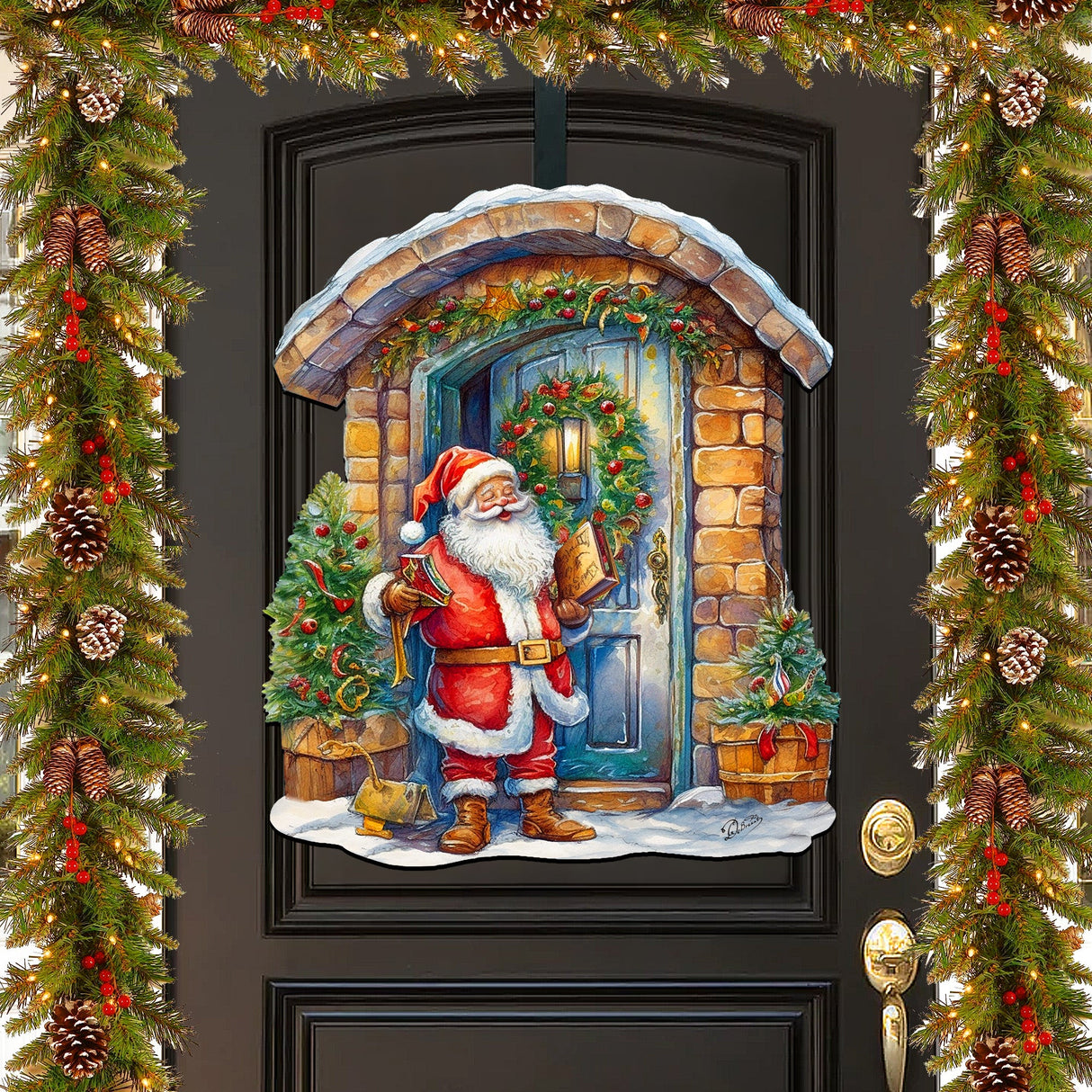 Joyful Moments at the Doorstep Holiday Door Decor by G. Debrekht - Christmas Santa Snowman Décor - 8611046H