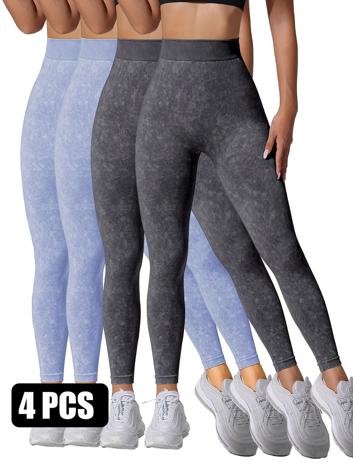 4 Pieces Scrunch Butt Lifting Workout V Back Leggings - Lootquake