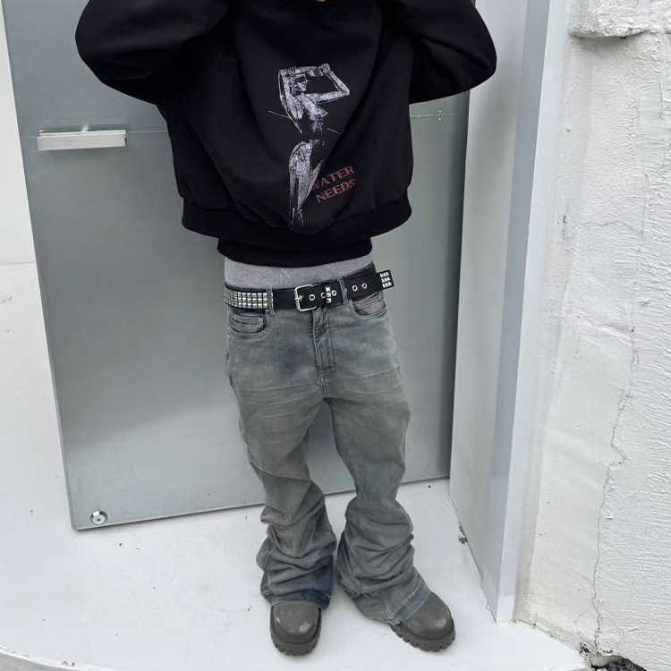 Crumpled Cat Beard Stacked Horn Mopping Jeans - Lootquake