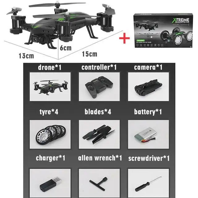 OTRC FY602 Air-Road RC Drone Car 2 in 1 Flying Car 2.4G RC Quadcopter Drone 6-Axis 4CH Helicopter With HD Camera High Speed 4WD - Lootquake