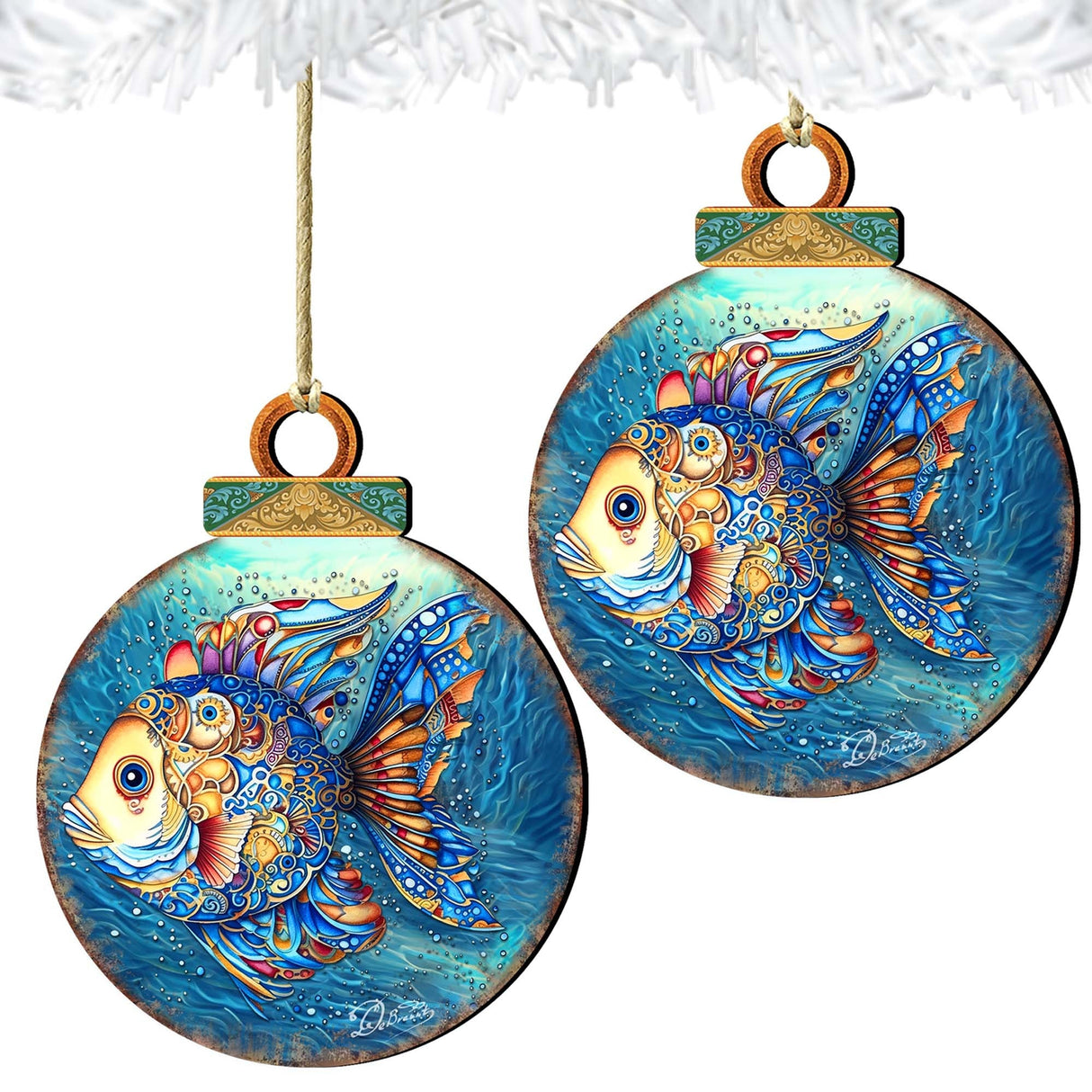 Coastal Decorations - Blue Fish Wooden Ornaments by G.Debrekht Coastal Holiday Decor - 8688181