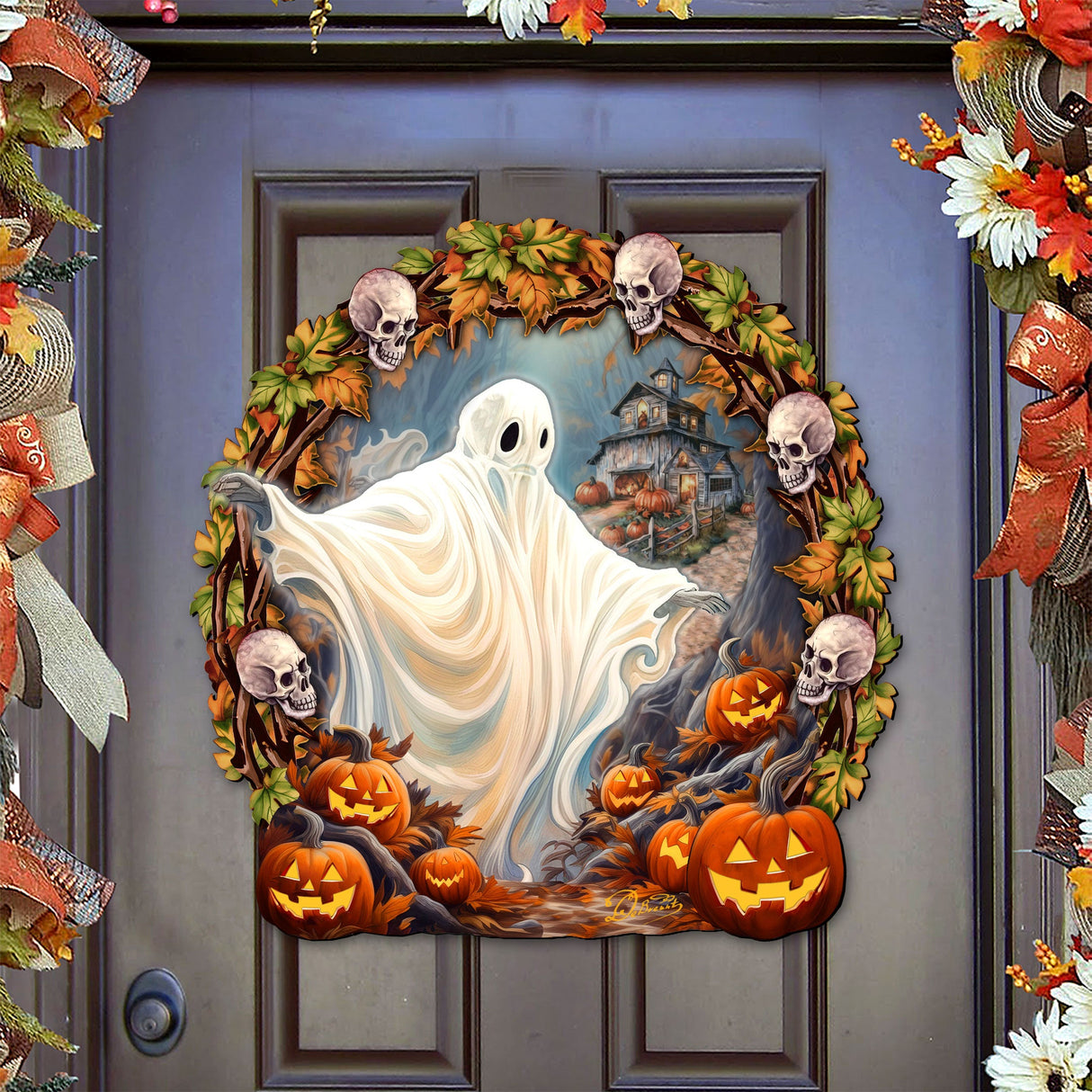 Halloween Ghost Wreath Door Hanger Door Décor by G. Debrekht - Halloween Décor - 8652825H