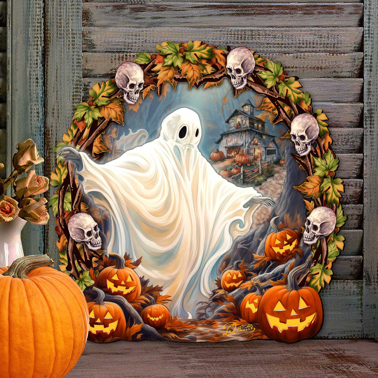 Halloween Ghost Wreath Door Hanger Door Décor by G. Debrekht - Halloween Décor - 8652825H