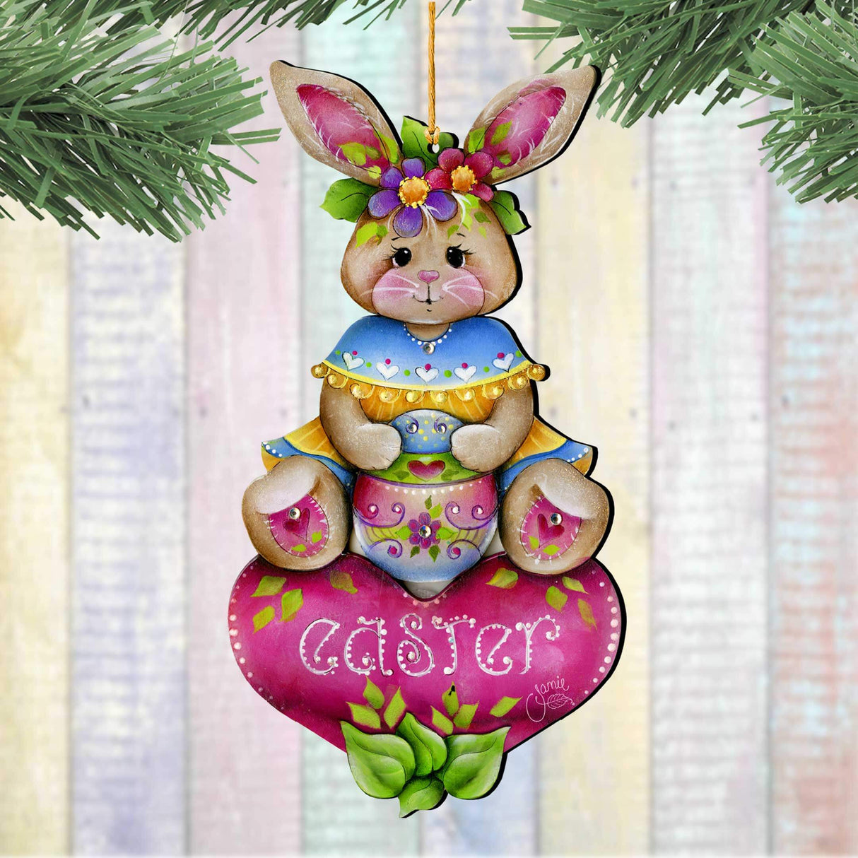 Easter Bunny Wooden Ornaments - Handcrafted Easter Decor - Bunny Art by Jamie Mills-Price - 8652826