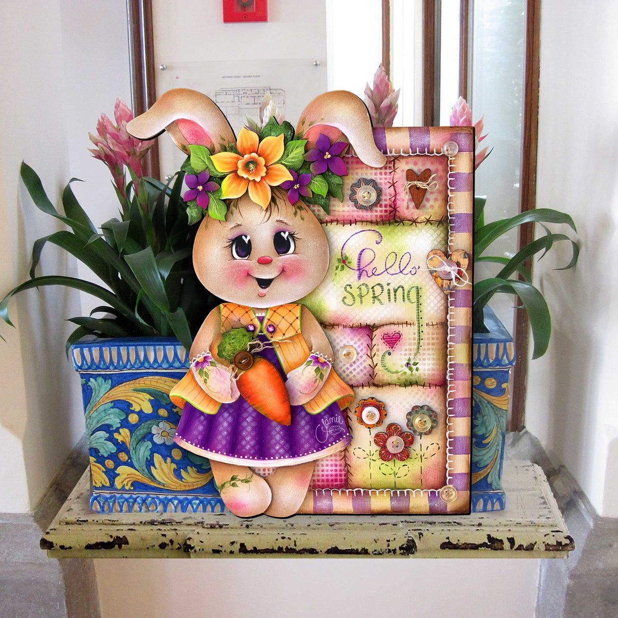 Handcrafted Spring Bunny Front Door Decor – Spring Home Decor - Rustic Easter Door Hanger by J. Mills-Price - 8652827H