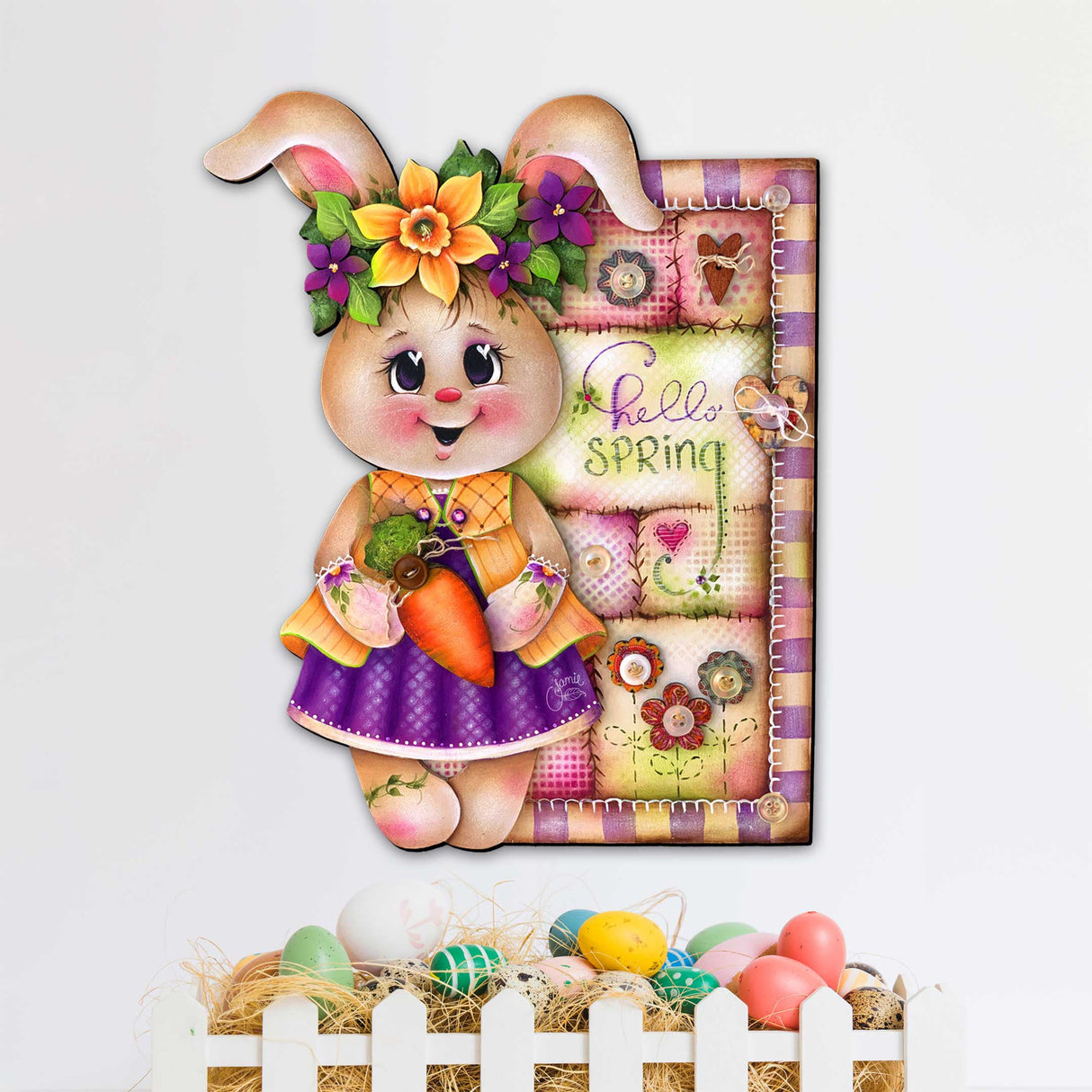 Handcrafted Spring Bunny Front Door Decor – Spring Home Decor - Rustic Easter Door Hanger by J. Mills-Price - 8652827H