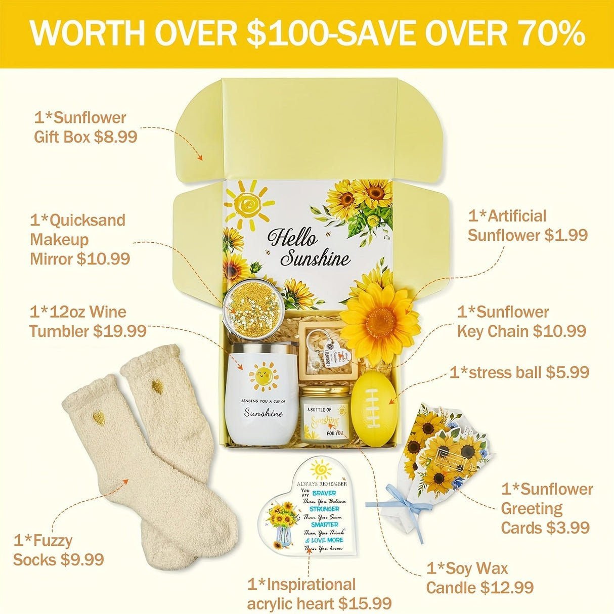 Set de regalo de taza de acero inoxidable con diseño de girasol