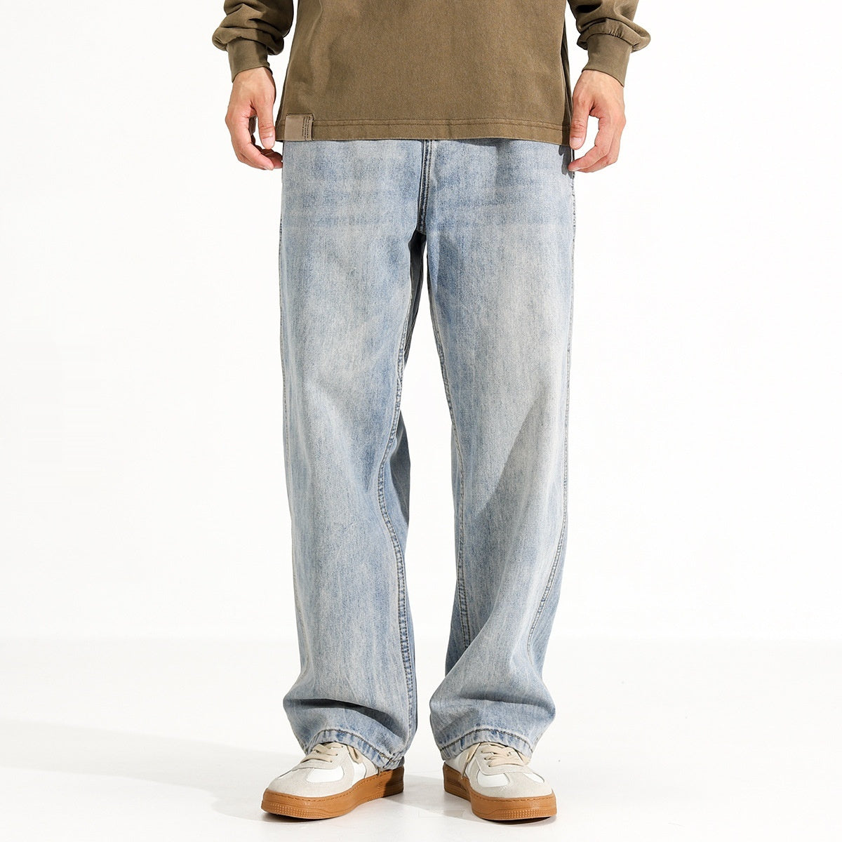 Men's Washed Distressed Straight Loose Straight Jeans - Lootquake