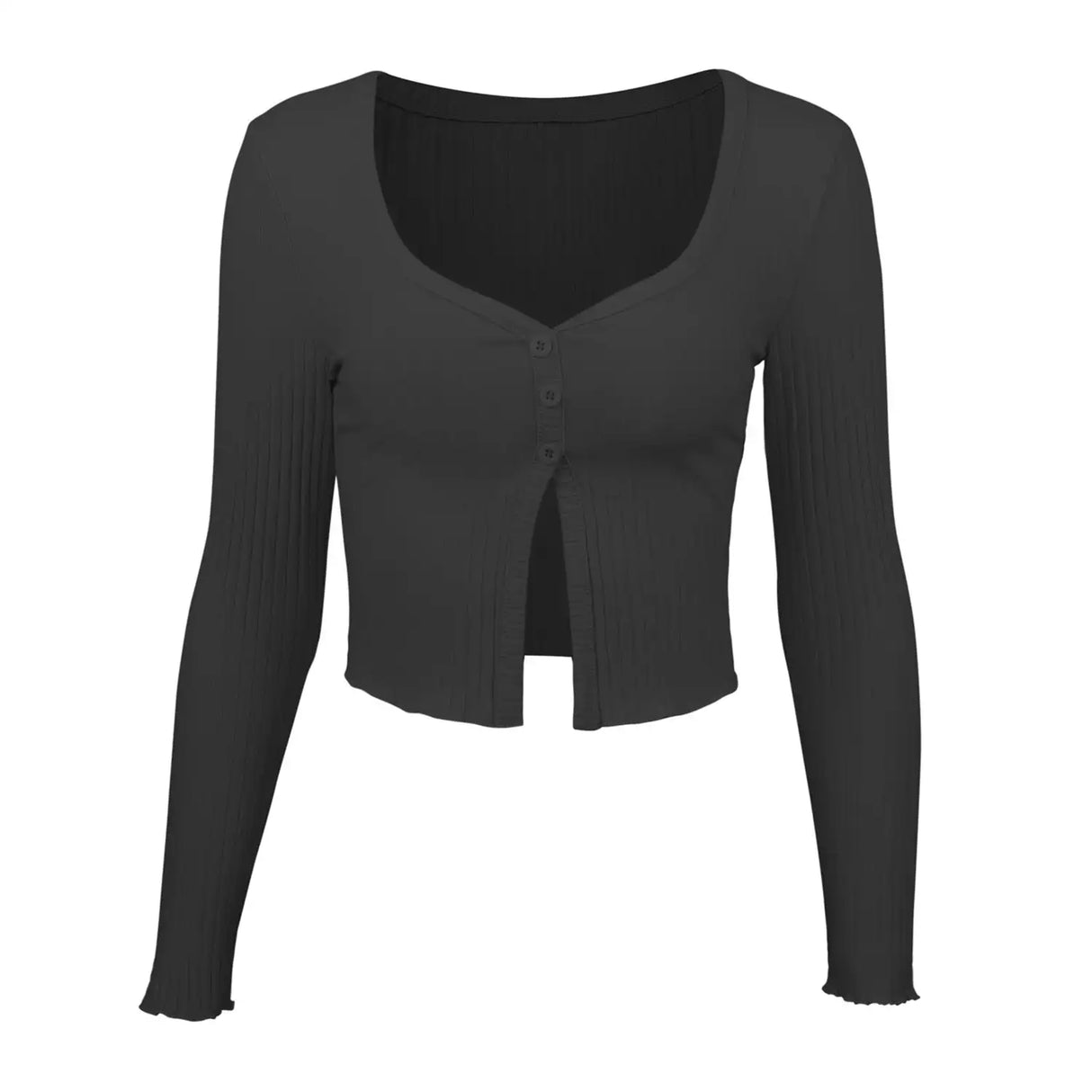 Long Sleeved Crop Cardigan Top Sexy Button Knit T-shirt - Lootquake