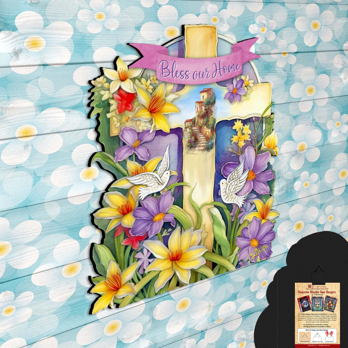 Bless Our Home Cross Holiday Door Décor by G. Debrekht - Easter Spring Décor - 8688161H