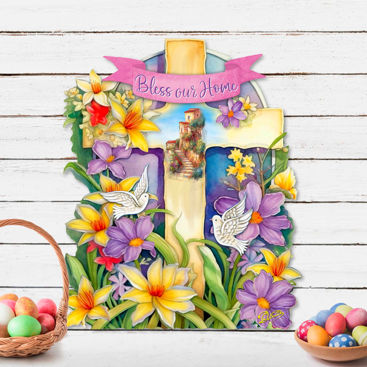 Bless Our Home Cross Holiday Door Décor by G. Debrekht - Easter Spring Décor - 8688161H