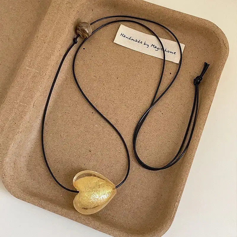 New Style Glass Love Pendant Design Sense Niche Long Necklace - Lootquake