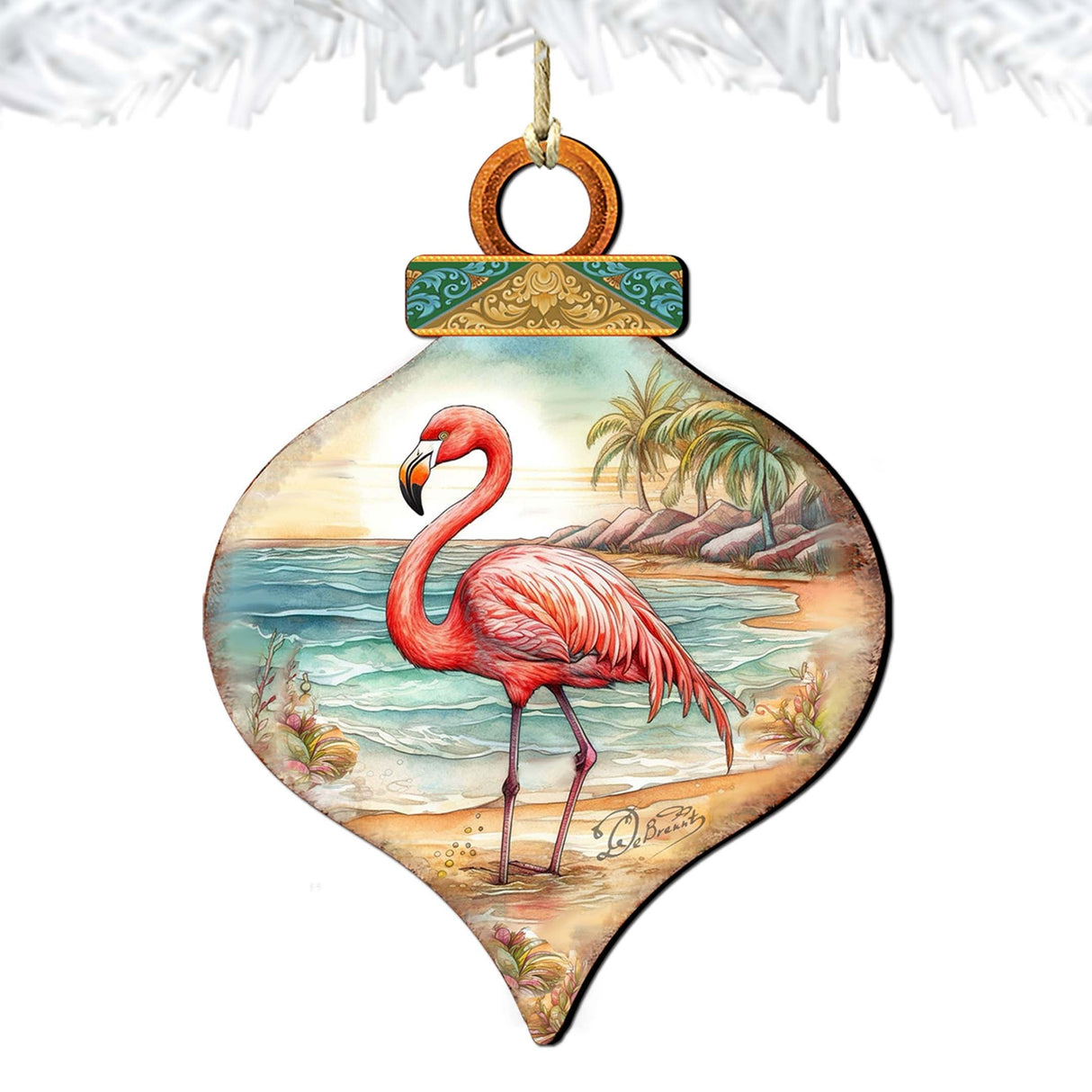 Decoración costera navideña - Adornos de madera con dijes de flamenco de G. Debrekht - Decoración costera navideña - 8688173