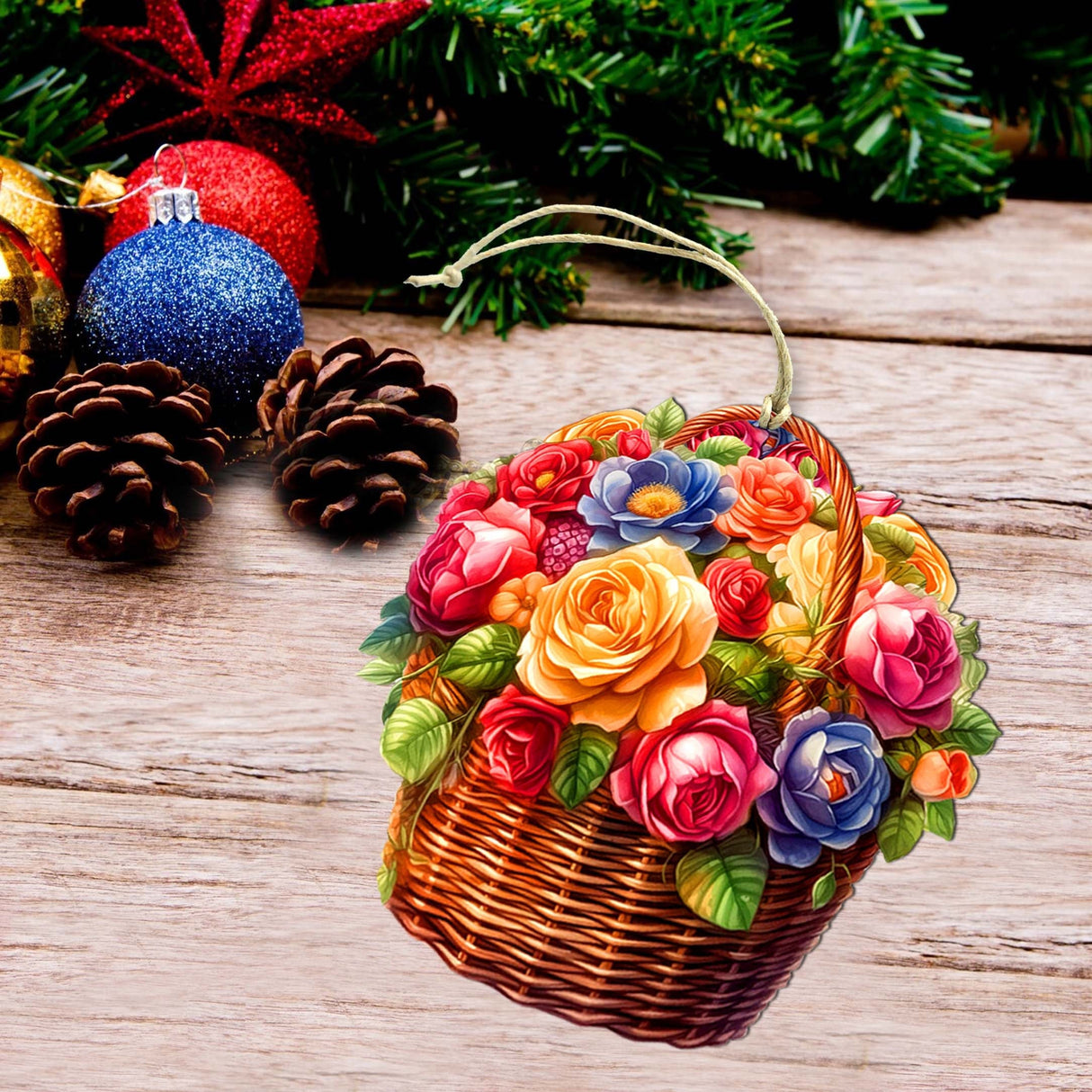 Flowers in the Basket Wooden Ornaments by G. Debrekht - Love Family Decor - 8688316