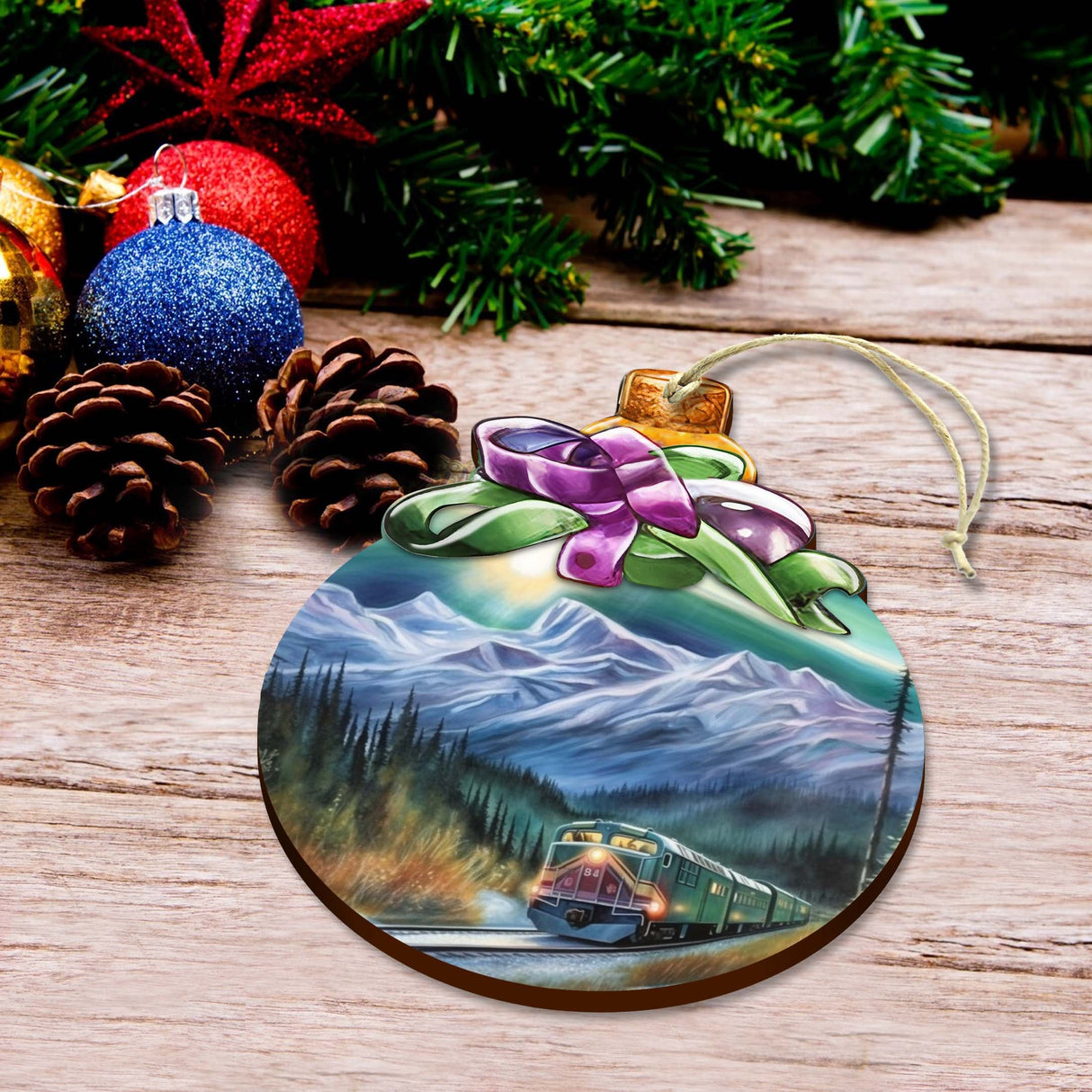 Aurora Borealis Railway Wooden Ornaments by G.Debrekht - Wildlife Holiday Décor - 870017