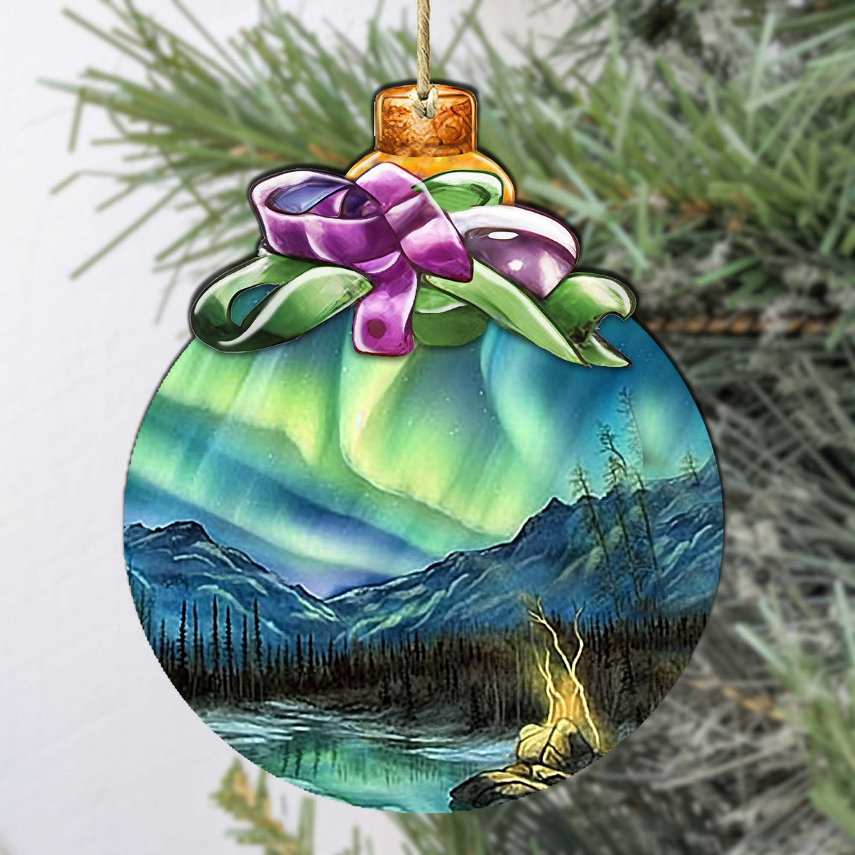 Northern Lights Splendor Wooden Ornaments by G.Debrekht - Wildlife Holiday Décor - 870024