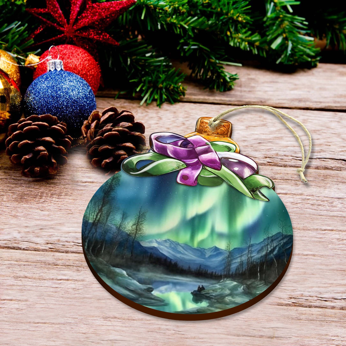 Northern Lights Symphony Wooden Ornaments by G.Debrekht - Wildlife Holiday Décor - 870026