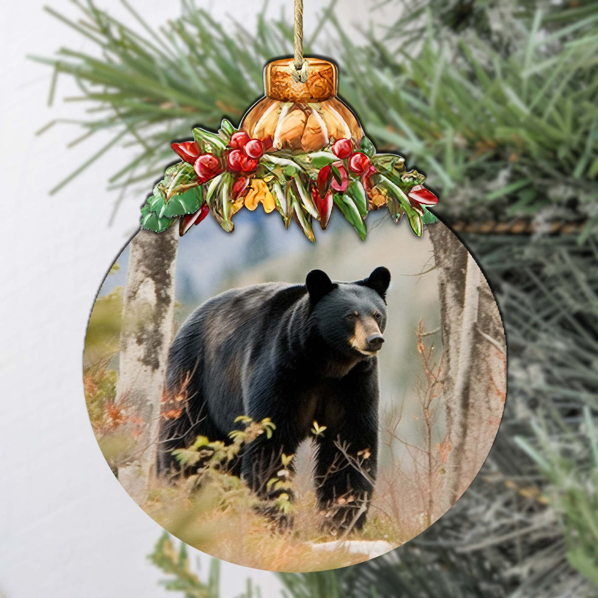 Adornos de madera de la aventura del oso negro de Alaska de G.Debrekht - Decoración navideña de vida silvestre - 870033