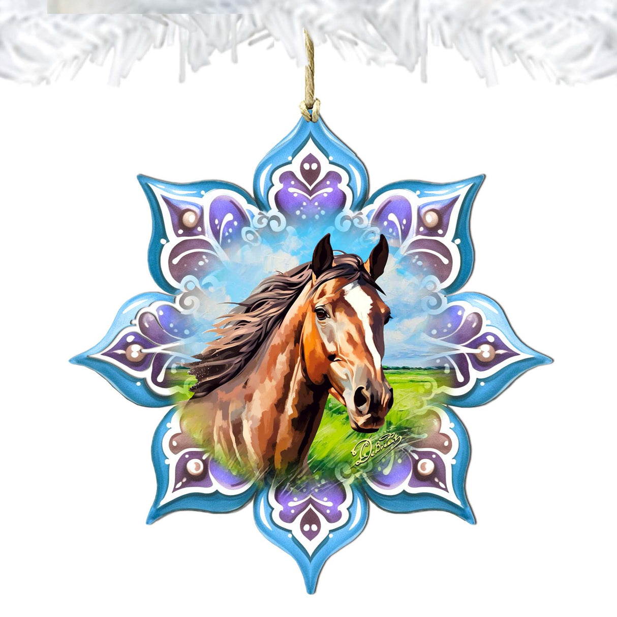 Brown Horse Snowflake Wooden Ornaments by G. Debrekht - Nature Wildlife Decor - 8688432