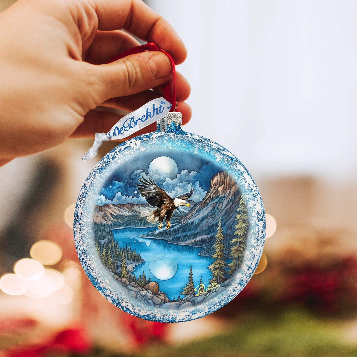 Adorno de cristal de águila en vuelo de G. DeBrekht - Decoración navideña con motivos de vida silvestre - 744-044