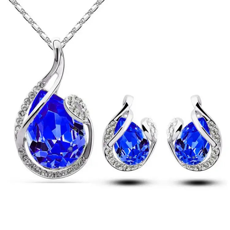 3pcs Rhinestone Necklace Set With Earrings Fashion Water-drop-shaped Jewelry For Women Valentine's Day - Lootquake