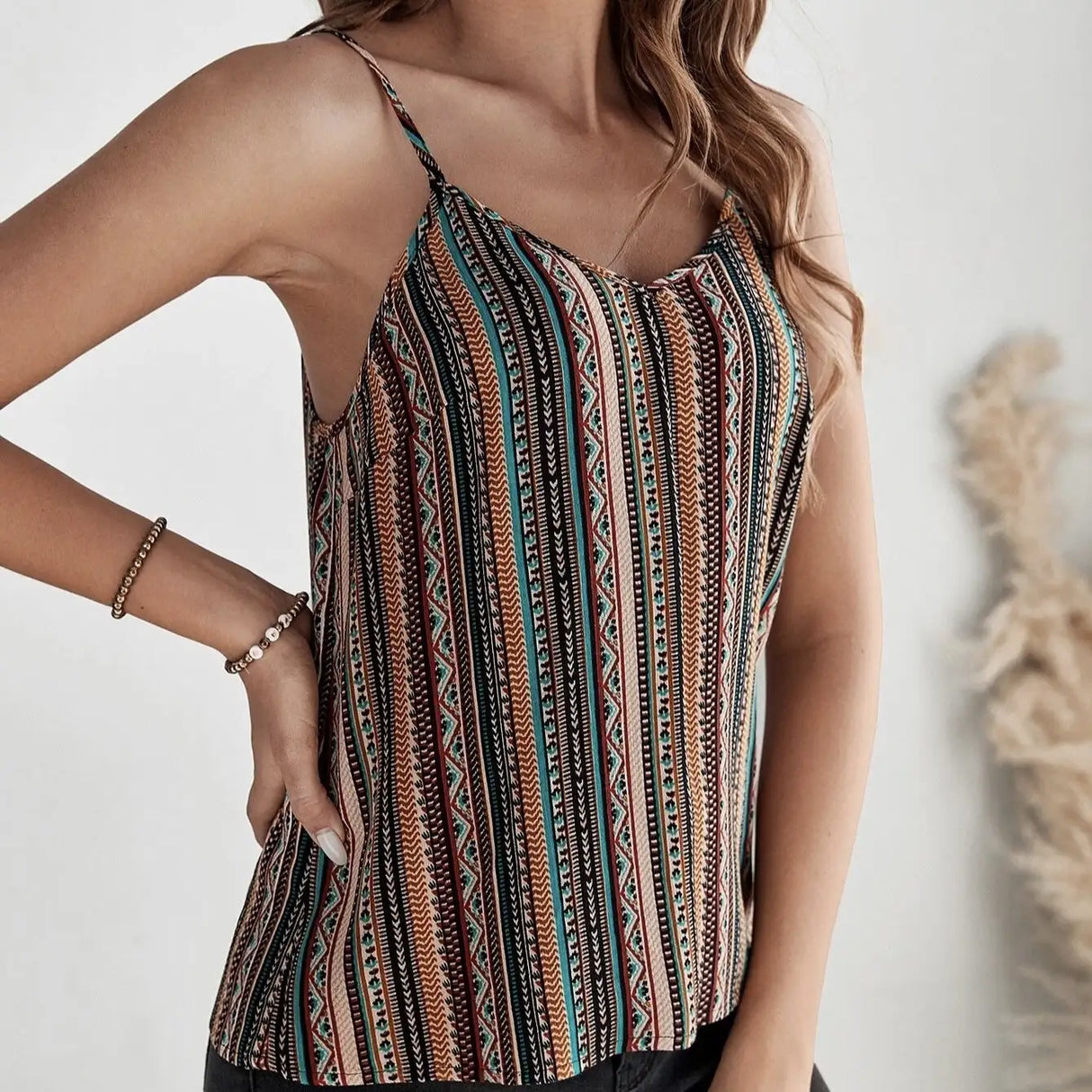 Ladies' Fashionable Geographical Print Retro Camisole Top - Lootquake